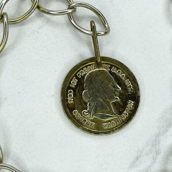 Gold Tone George Washington Coin Chain Link Belt Small (S) ✨ - Picture 3 of 12